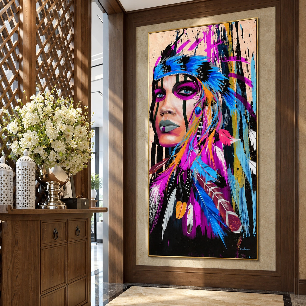 Native American Warrior Woman Portrait Wall Décor