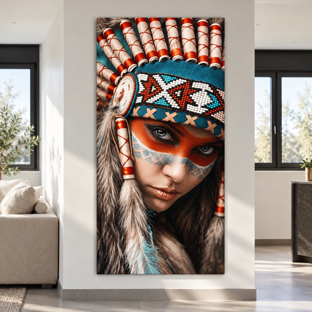 Native American Warrior Woman Portrait Wall Décor