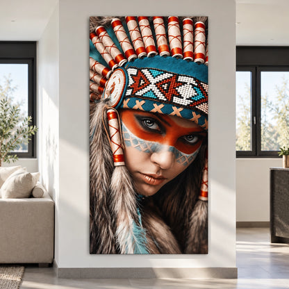 Native American Warrior Woman Portrait Wall Décor