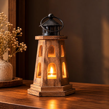 Wooden Lighthouse Candle Holder – Coastal Home Decor