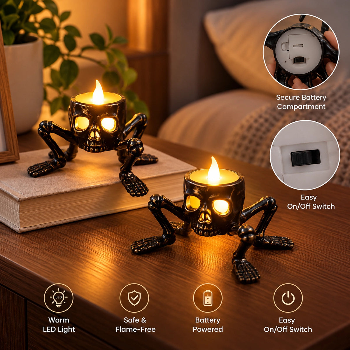 Spooky Skull Foot Candle Lamp - Halloween Decoration