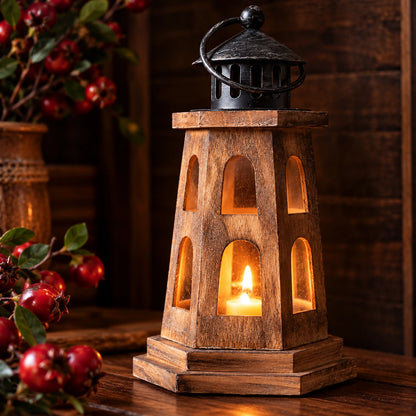 Wooden Lighthouse Candle Holder – Coastal Home Decor