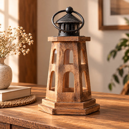 Wooden Lighthouse Candle Holder – Coastal Home Decor